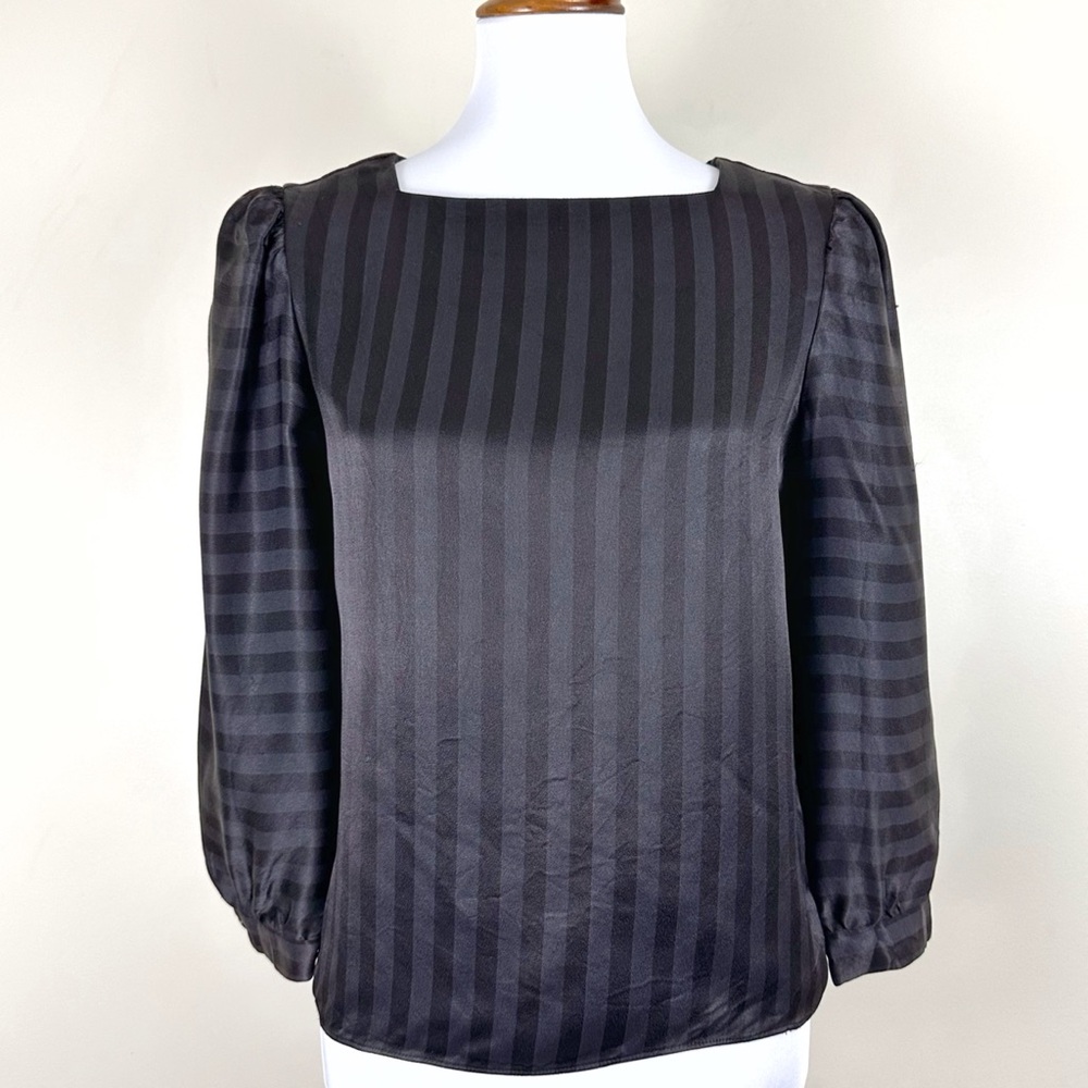 Vintage Kano Striped Top Small Black 3/4 Sleeve Blouse Square Neck